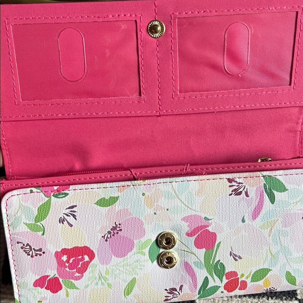 Safe Keeper Floral Tri Fold Wallet Pink Roses Snap Closure Organizer - Picture 3 of 8